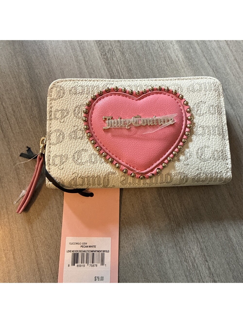 Juicy Couture Bifold Wallet Pink White Y2K NWT NIB Womens Love Never Dies